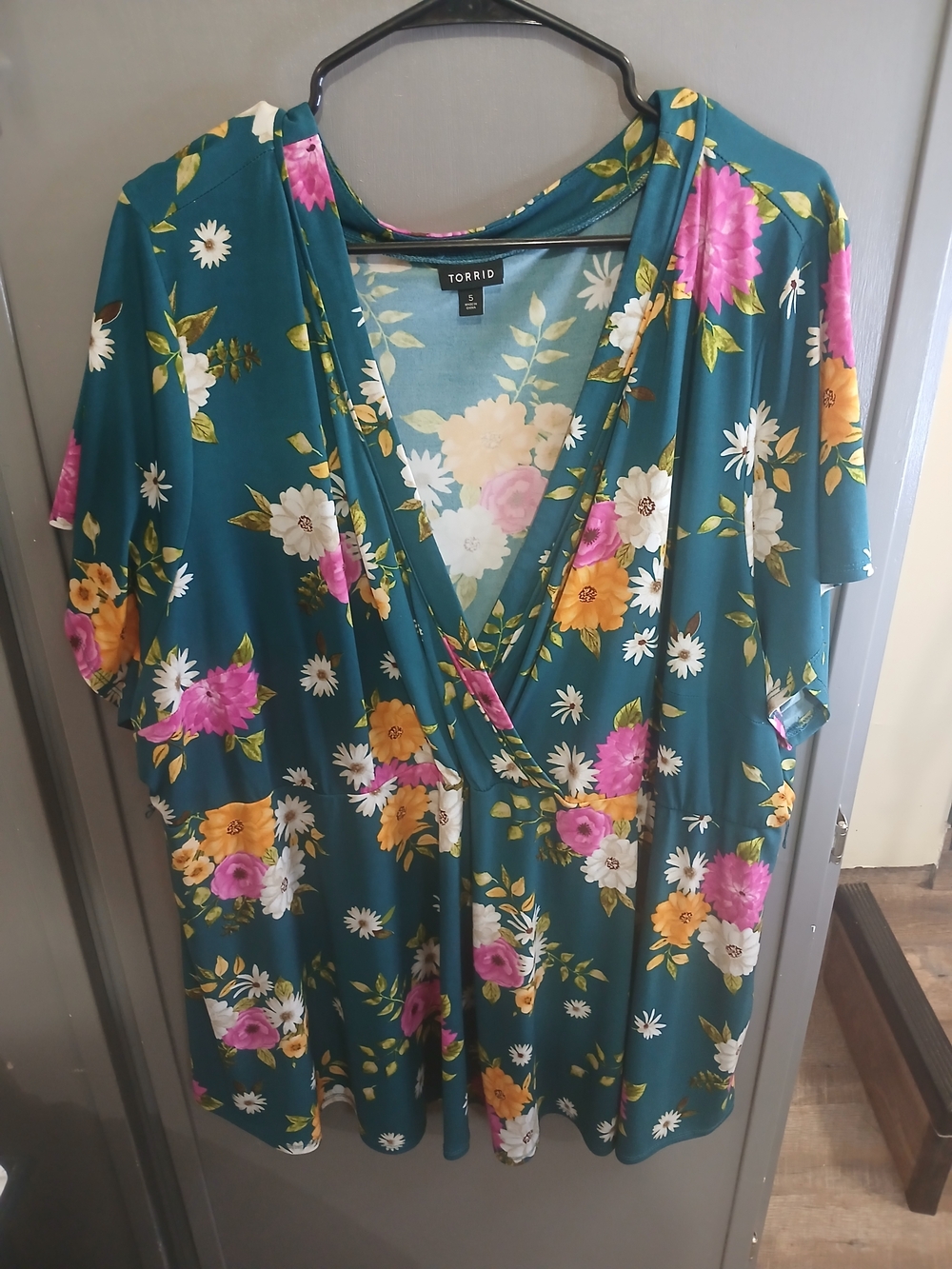 torrid Teal Floral Surplice Blouse